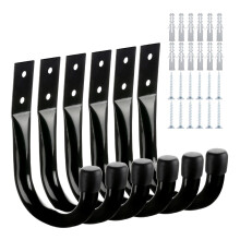 Garage Wall Hooks Heavy Duty Steel Mount Hangers Secure Mounting Space Saving Set Of 6 For Ladders, Bikes, Skis, Tools