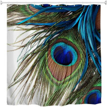 Rideau de douche luxueux à motif plumes de paon, décoration de salle de bain éclatante, tissu polyester résistant à l'eau, antidérapant,