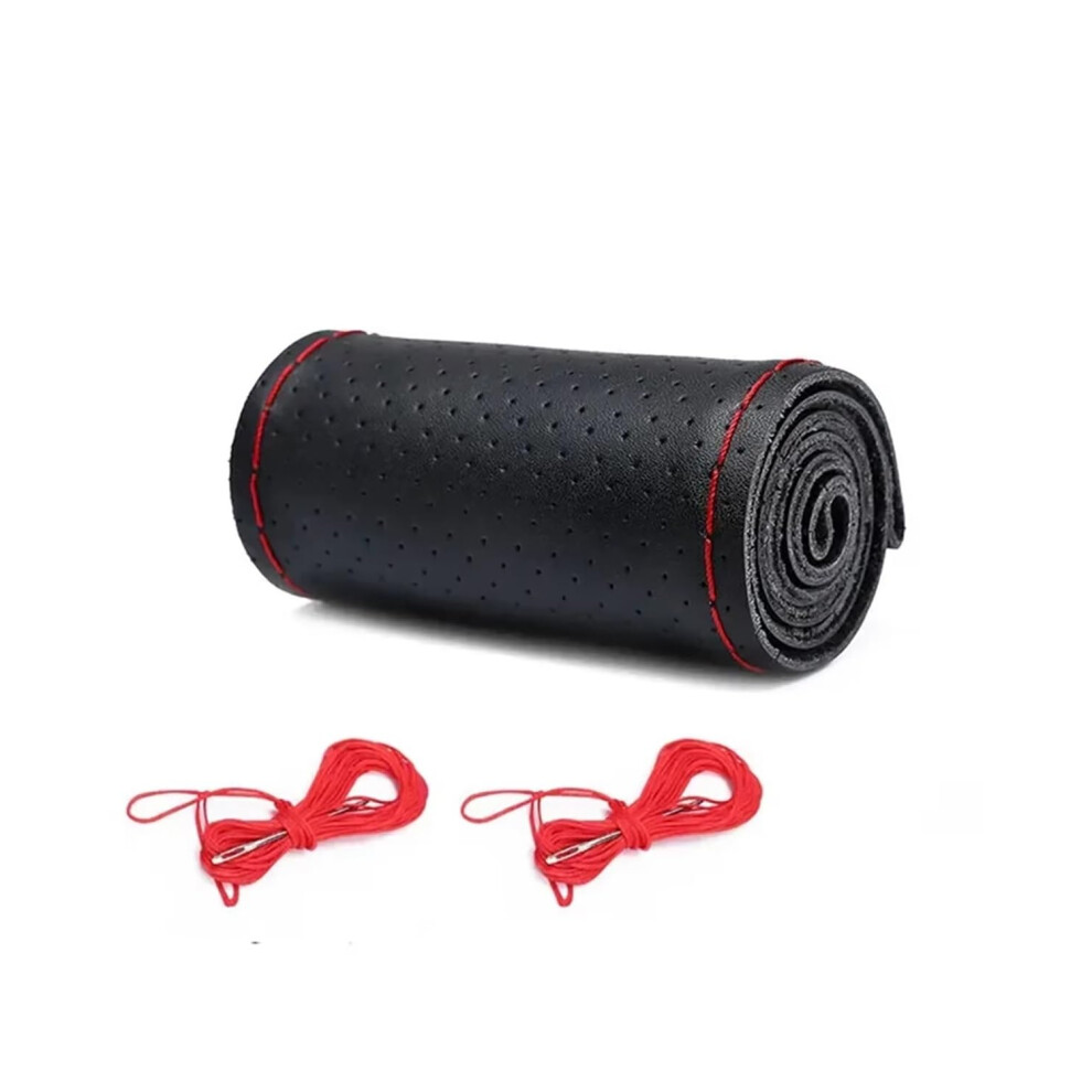 Leather Steering Wheel Cover 37Cm38cm Antislip Grip Heat Resistant Handsewn Trim Red 9001264492212