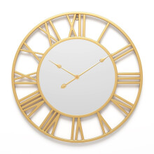 Wall Clocks Mirror Clock With Roman Numerals, Metal Gold Finish, 50 cm, Silent Hanging Clock For Home Office Living Room