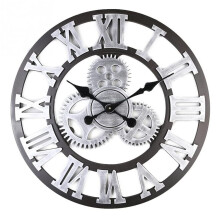 Large Wall Clocks Silent NonTicking Gear Clock Vintage Handmade Roman Numeral Wall Clock Silver Finish