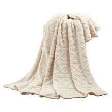Cable Knit Throw Blanket Reversible Fleece 127x152 cm Beige Soft Cozy Warm Winter For Couch, Sofa, Living Room