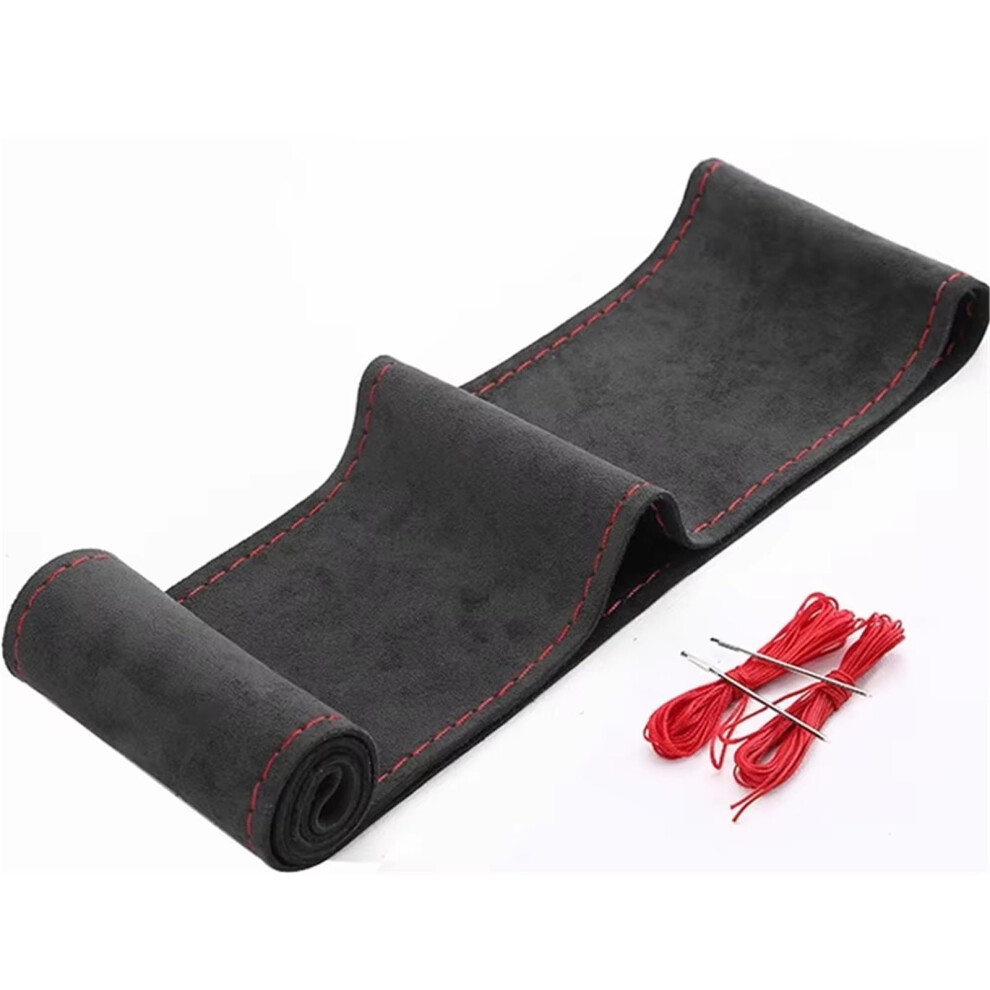 Suede Steering Wheel Cover Hand Sewn Anti Slip Stitch For Improved Grip Control Black/Red 9339159795552