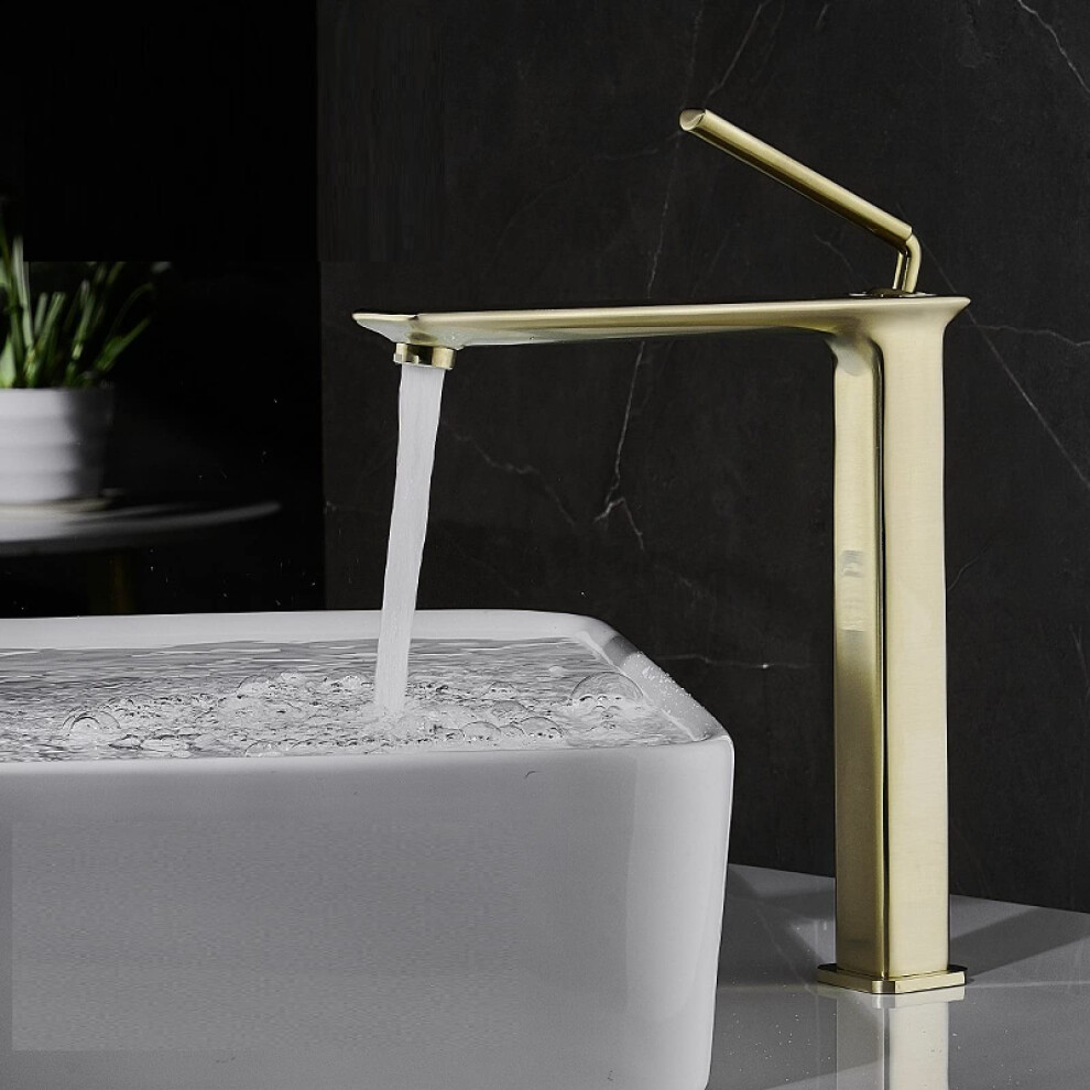 Full Copper Basin Faucet Single Hole Hot And Cold Extended Arc Gold Finish Washbasin Bathroom Faucet 9001264492984