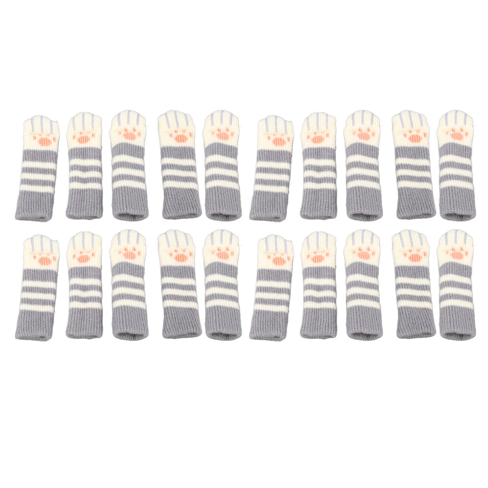 Cat Paw Design Chair Leg Protectors, Non-Slip Furniture Socks For Hardwood Floors, 20Pcs Deep Grey Striped Acrylic Fiber, Noise-Reducing & Scratch-Fre 9554910097090