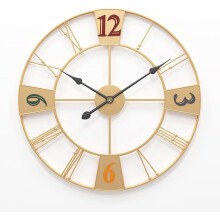 Wall Clock Modern Art Large European Industrial Vintage Numerals Silent BatteryOperated Metal Home Decor Clock Gold 60cm