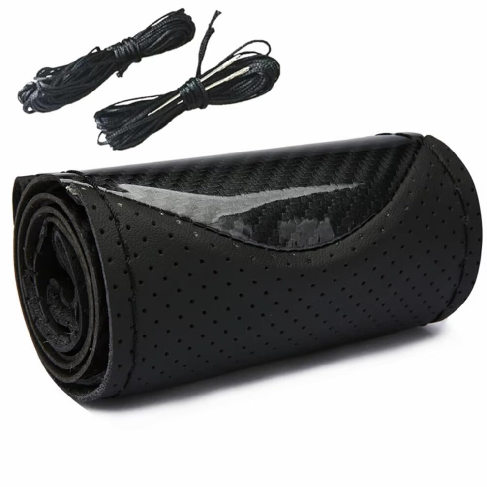Carbon Fiber Steering Wheel Cover 38Cm Nonslip Leather Grip Scratchresistant Universal Black 9339159795644