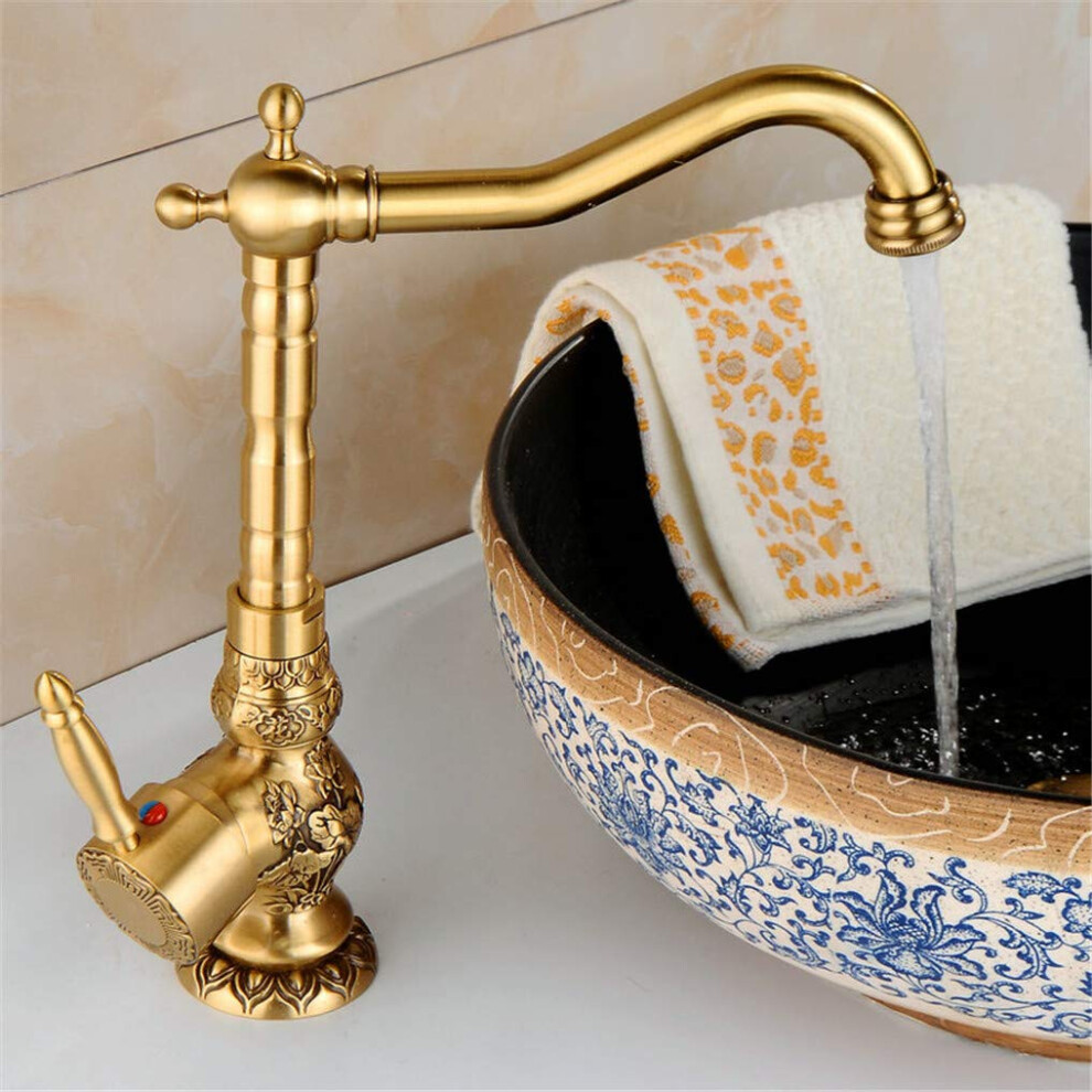 Kitchen Faucet Antique Brass, Carved Handle, 360 Degree Swivel, Singlehandle Cold Mixer Tap For Kitchen Sink 9119770336408