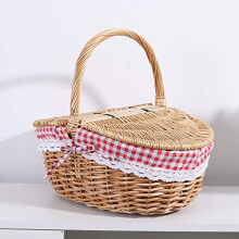 Portable Picnic Basket Rattan Storage Pastoral Large Oval HandWoven With Lid Natural Rattan Material For Outdoor Dining
