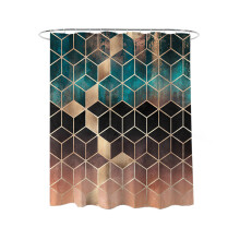 Abstrakter geometrischer Duschvorhang, Designer-Kunstwerk mit lebendiger und klarer Schrift, wasserabweisend und schnelltrocknend, geeignet für