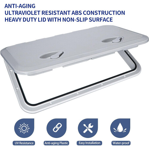 Boot hatch, rectangular deck hatch, weatherproof sealing, ABS  PC, reliable marine accessory, 44 x 31.5 cm white 1
