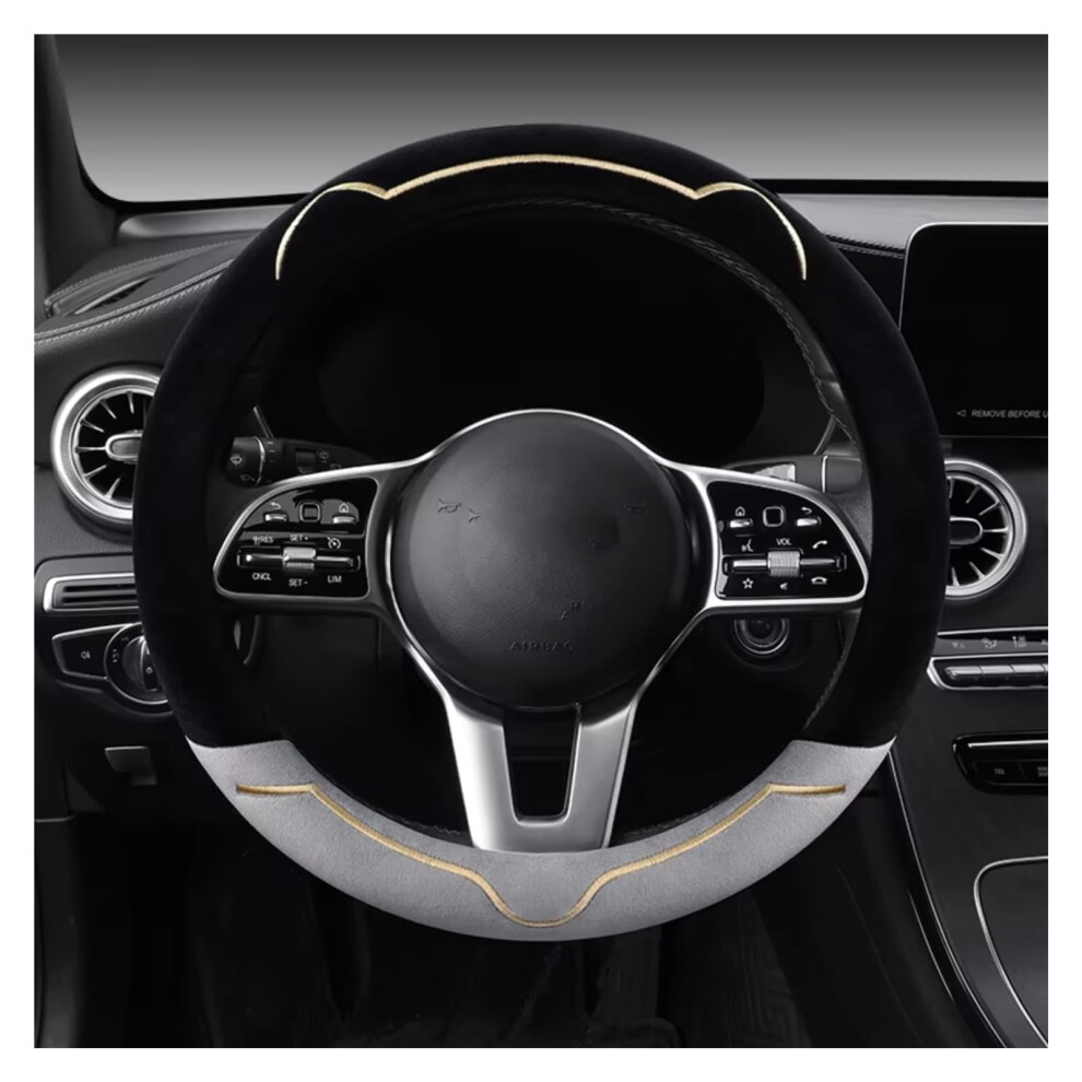 Car Steering Wheel Cover Plush Winter Warm Antislip Wear Resistant Universal Fit Gray 9339159796368