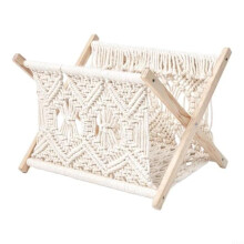 Hand Woven Magazine Rack Storage Holder Wooden Frame With Cotton Rope Foldable Design For Books Newspapers Tablets