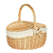 Picnic Basket Handmade Woven Storage Bag With Handle And Lids Portable