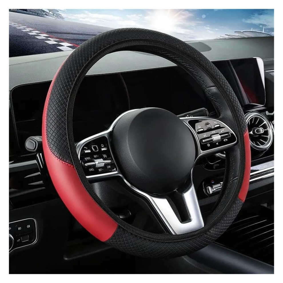 Leather Steering Wheel Cover 3638Cm And Antislip Grip Scratch Protection Black/Red 9323874563701