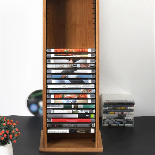 DVD/CD Storage Box CD Holder Wood CD Storage Rack Record Holder Organizer Display Stand 2