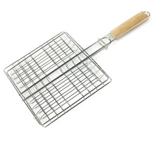 Coș de grătar BBQ pentru camping și picnic, instrument de grătar pliabil din oțel inoxidabil cu mâner din lemn, ideal pentru pește, legume,
