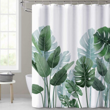 Prachtig tropisch douchegordijn, badkamerdecoratie van waterdichte polyesterstof, patroon met tropische bladeren voor elegante badkamers, eenvoudig