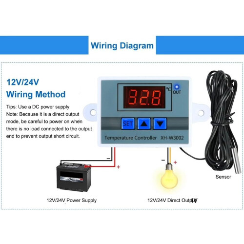 Microcomputer Controller With Digital LED Display, 12V/240V Power, 50 to 110 C Heating/Cooling Control, DC12V Compatible 1
