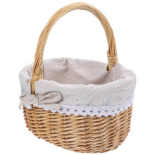 HandWoven Willow Rattan Basket With Washable Linen Lining Wicker Storage For Picnic Wedding Party Flower Food Organizer