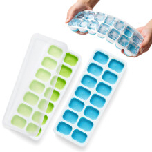 KEPLIN Silicone Ice Cube Trays with Non Spill Lids, 2 Pack, Mixed