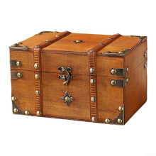 Retro Wooden Desktop Storage Box With Lock 21.7 X 15 X 13 Cm Yellow A Treasure Chest For Office Home Organization