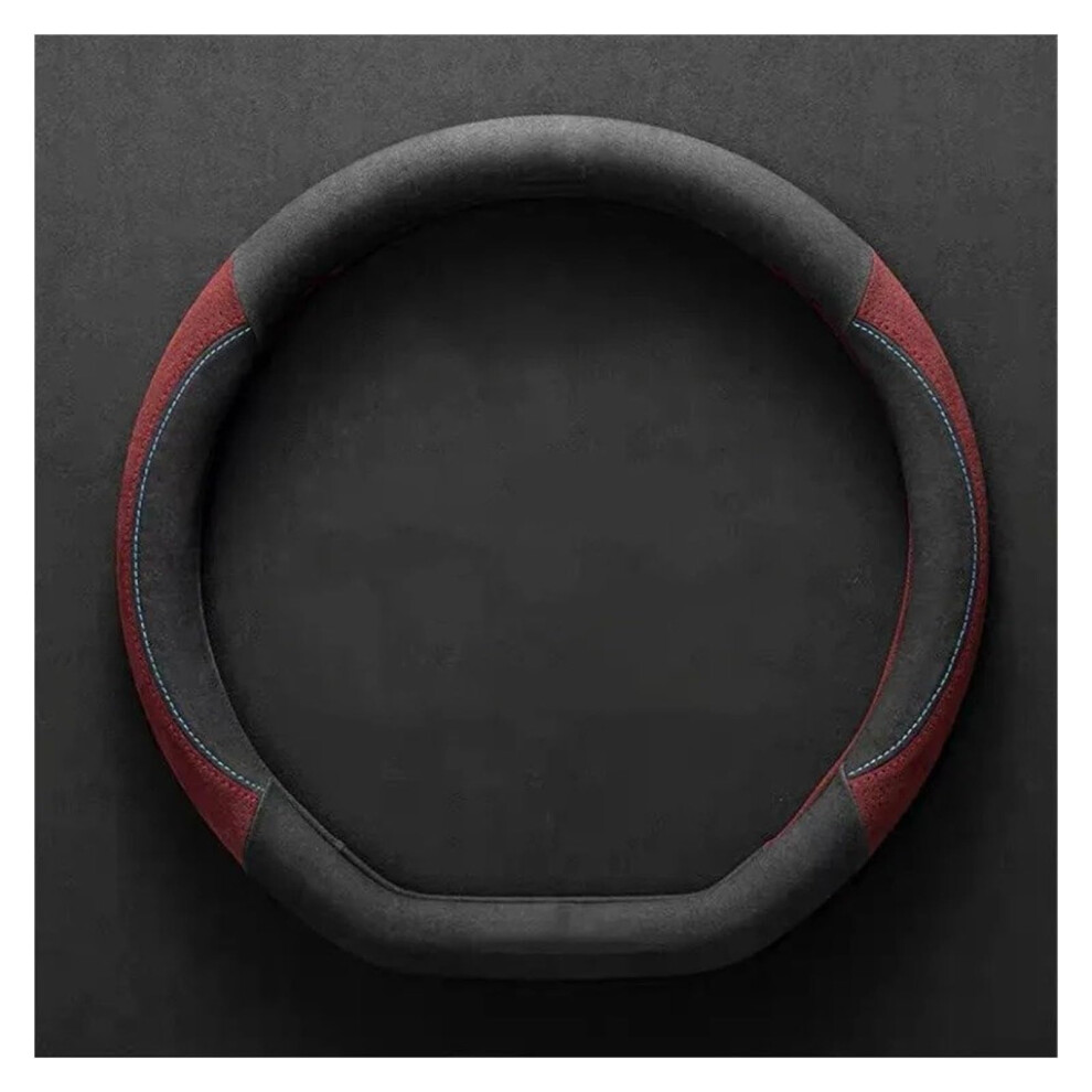 Universal Suede D Shape Leather Car Steering Wheel Cover 3738Cm Nonslip Breathable Red 9323874564319
