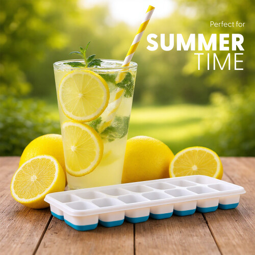 KEPLIN Silicone Ice Cube Trays with Non Spill Lids, 2 Pack, Blue 2