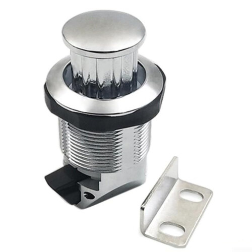 Compact rotary latch with push button for easy access in cabinets and cupboards (silver)