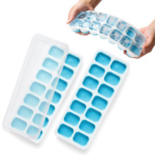 KEPLIN Silicone Ice Cube Trays with Non Spill Lids, 2 Pack, Blue