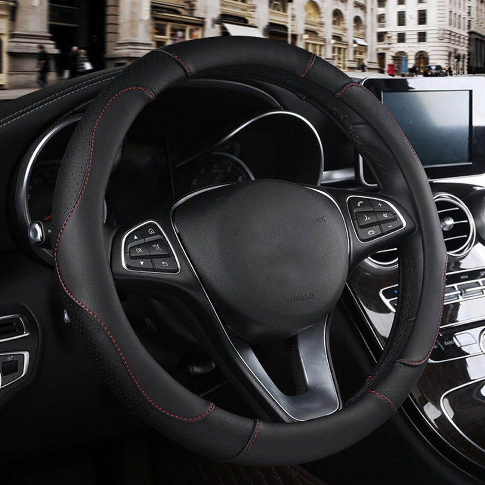 Car Steering Wheel Cover Leather Breathable Antislip Auto Interior Accessory Black 9323874563176