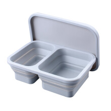 Contenedor de almacenamiento de alimentos que ahorra espacio, lonchera expandible de silicona con tapa a prueba de fugas, dos compartimentos, apto