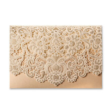 Wishmade 50X Horizontal Laser Cut Wedding Invitations Cards Kits Packs of 50PCS with Gold Hollow Flora Favors Pearl Paper Cardstock CW072