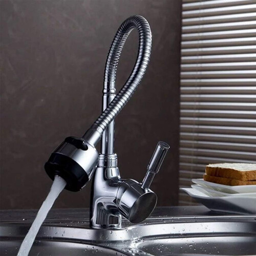 Chrome 360 Degree Rotation Kitchen Basin Tap Hot Cold Crane Solid Brass Deck Mounted 2Function Universal Spray Head 1