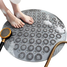 PVC douchemat, grijze ronde antislip badmat met zuignappen voor badkuip, snelafvoergaatjes voor een goede waterafvoer, gestructureerd oppervlak voor