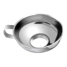 Funil para conservas em aço inoxidável durável e próprio para alimentos, com boca larga e alça, ideal para potes Mason e garrafas padrão.