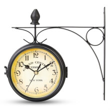Double Sided Round Wall Mount Station Clock Metal Frame Glass Dial Cover Easy To Hang Vintage Retro Garden Decor