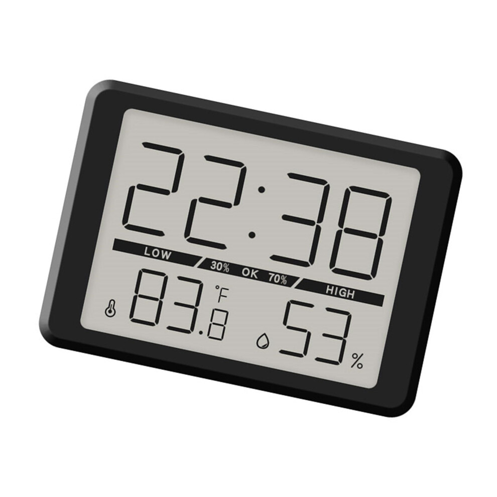 Digital Alarm Clock With Time Day Temperature Humidity Display Contemporary Black Battery Operated Living Room Clock