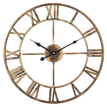 Roman Numeral Wall Clock Waterproof Antique Metal Decor, Oversized 50cm Hanging Clock for Patio and Indoor, Gold Finish