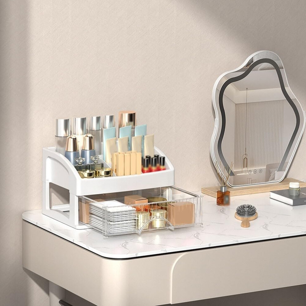 White Multifunctional Makeup Storage Box Clear Organizer Layout For Lipsticks And Skincare Bottles 2Layer