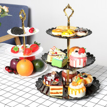Serveringsbrett for desserter, matgodkjent materiale, 3-lags cupcakeholder med elegant kunstdesign, dessertstativ i flere nivåer, gjenbrukbar