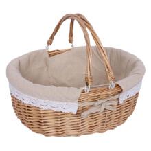 Outdoor Picnic Basket With Double Lids Handmade Wicker Basket With Removable Liner Khaki Color Serving Storage Basket