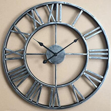 Large Wall Clock 60cm Metal, BatteryOperated, Silent NonTicking, Roman Numerals, Silver Finish, Indoor and Outdoor Use