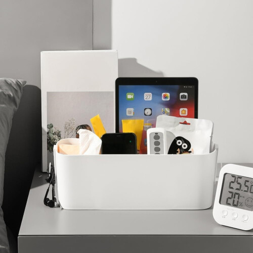 Bedside Storage Box Organizer, PP Plastic, White, Easy Hanging Design, Holds 11 Lbs 1