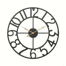 Vintage Metal Outdoor Wall Clock Large Silent Weatherproof Garden Decor EasyRead Numerals Black Gold Finish 34cm 40cm