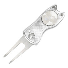 Putting Green Fork Magnetic Marker Tool with Button Training Divot silver