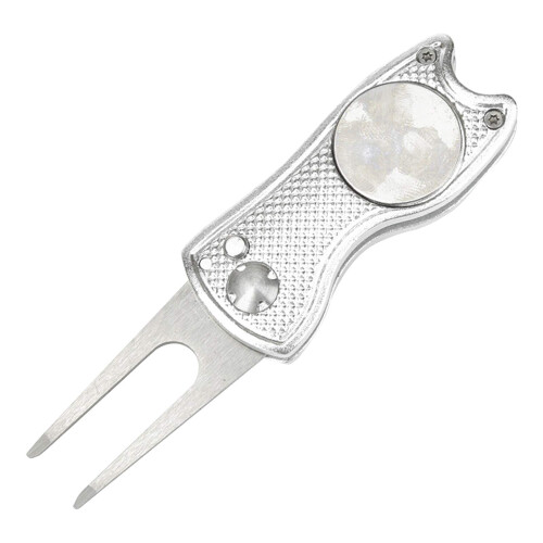 Putting Green Fork Magnetic Marker Tool with Button Training Divot  silver