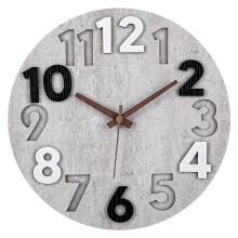 Wooden Wall Clock Large Modern 30 Cm Silent 3D Quartz Round Grey For Bedroom Kitchen Office Living Room Children's Room