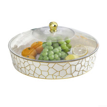 Plastic Fruit Storage Box with Lid Clear PET Round Plate 25 Cm White And Gold 25x25x14 Cm For Parties