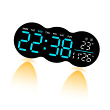 LED Digital Wall Clock Large Screen Display Remote Control Two Alarms Bottom Light For Living Room Or Office
